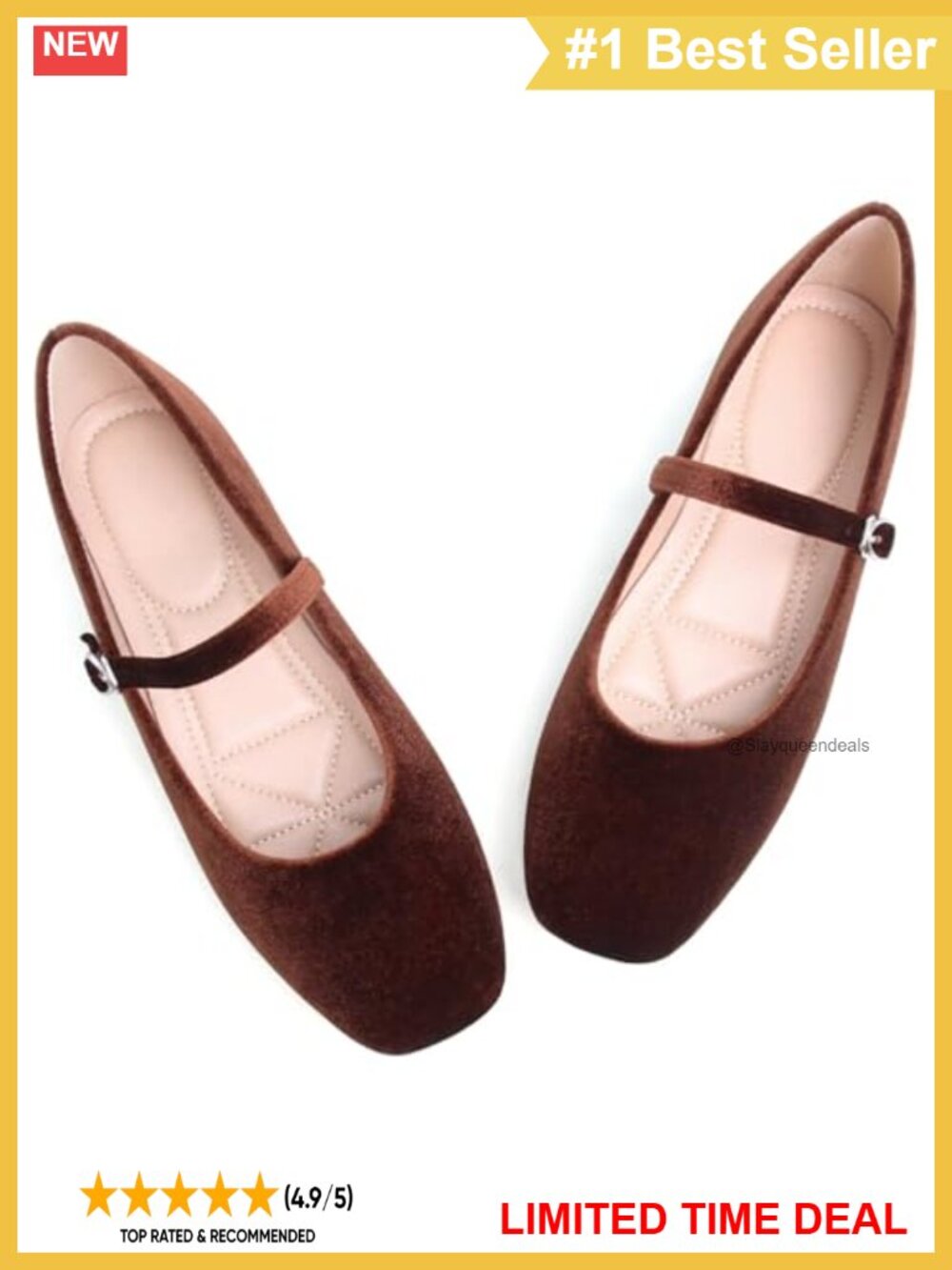 Mary Jane Square Toe Ballet Flats with Arch Support Leather Satin - Picture 5 of 6